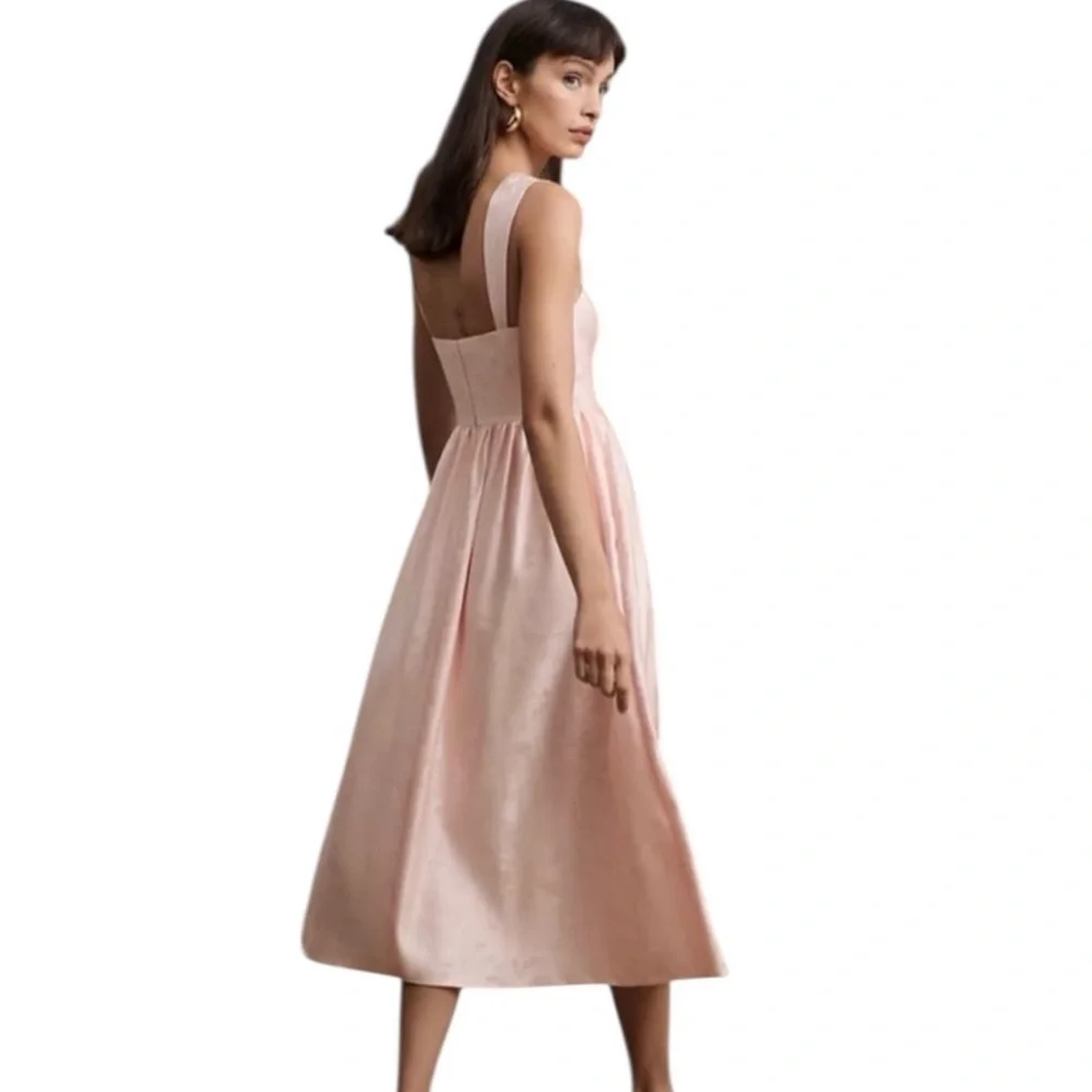 NWT BHLDN Poppy Square Neck Satin Jacquard Midi Dress Blush Pink Size 14